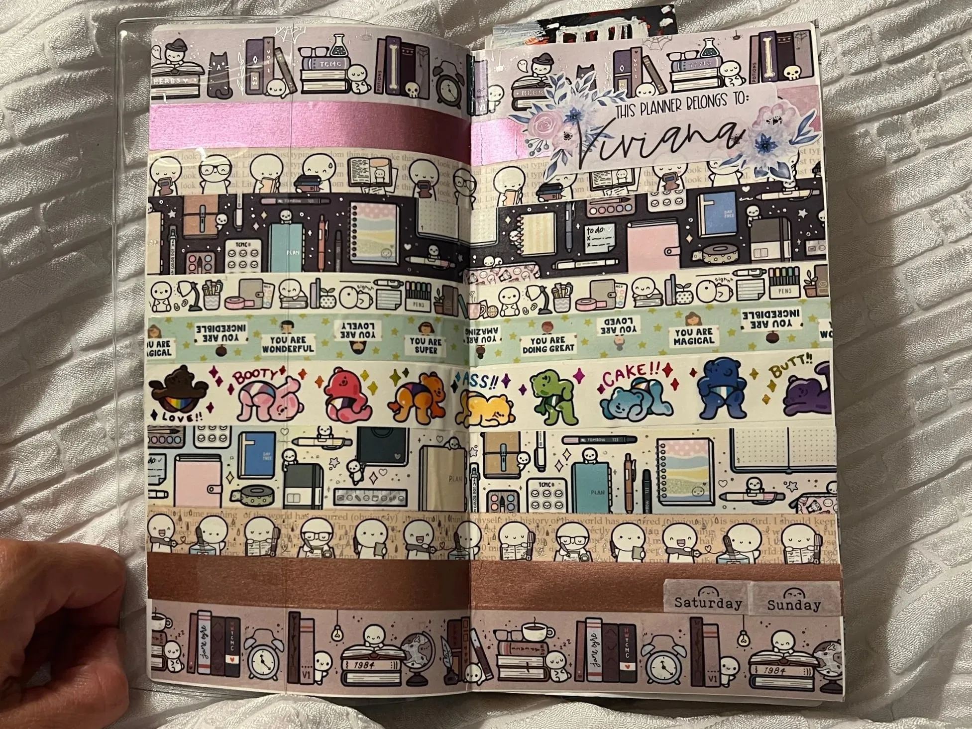 Inside cover decorated with washi tape